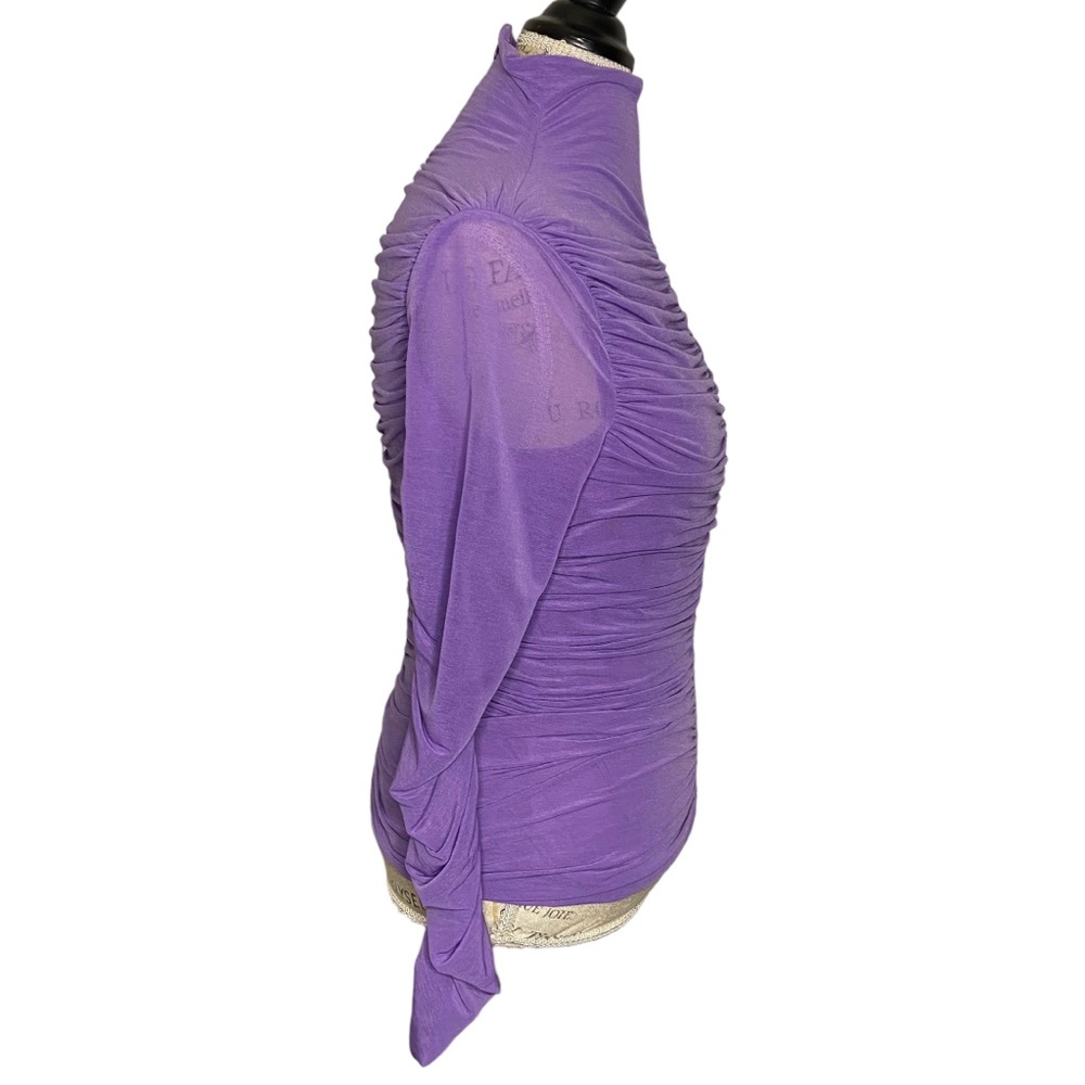 Diane Von Furstenberg Purple Ruched Mock Neck Blouse Women’s Size Medium - Picture 4 of 9